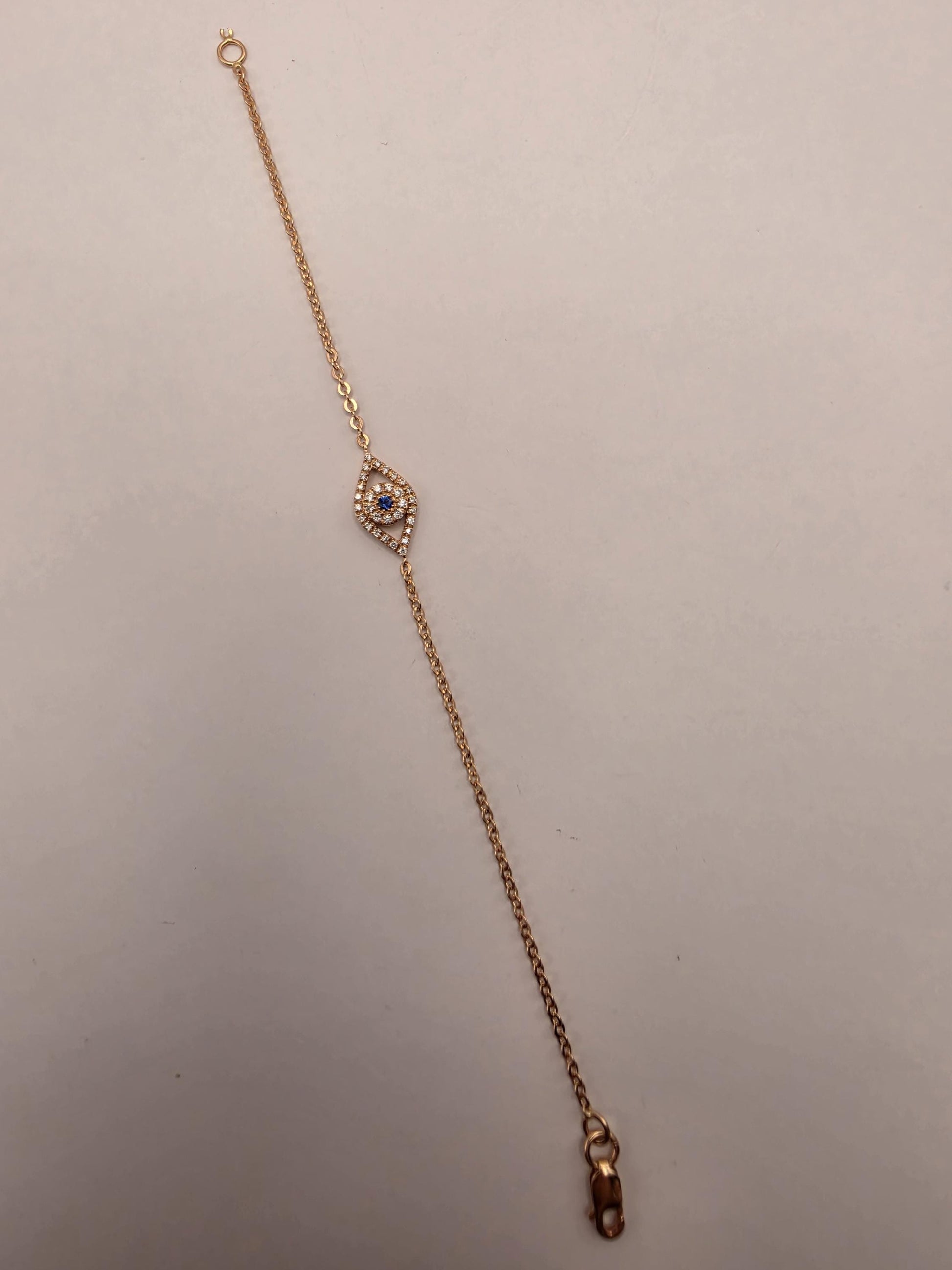 14K Rose Gold Diamond Sapphire Evil Eye Bracelet 6 Inch 0.16 CTW Fine Jewelry