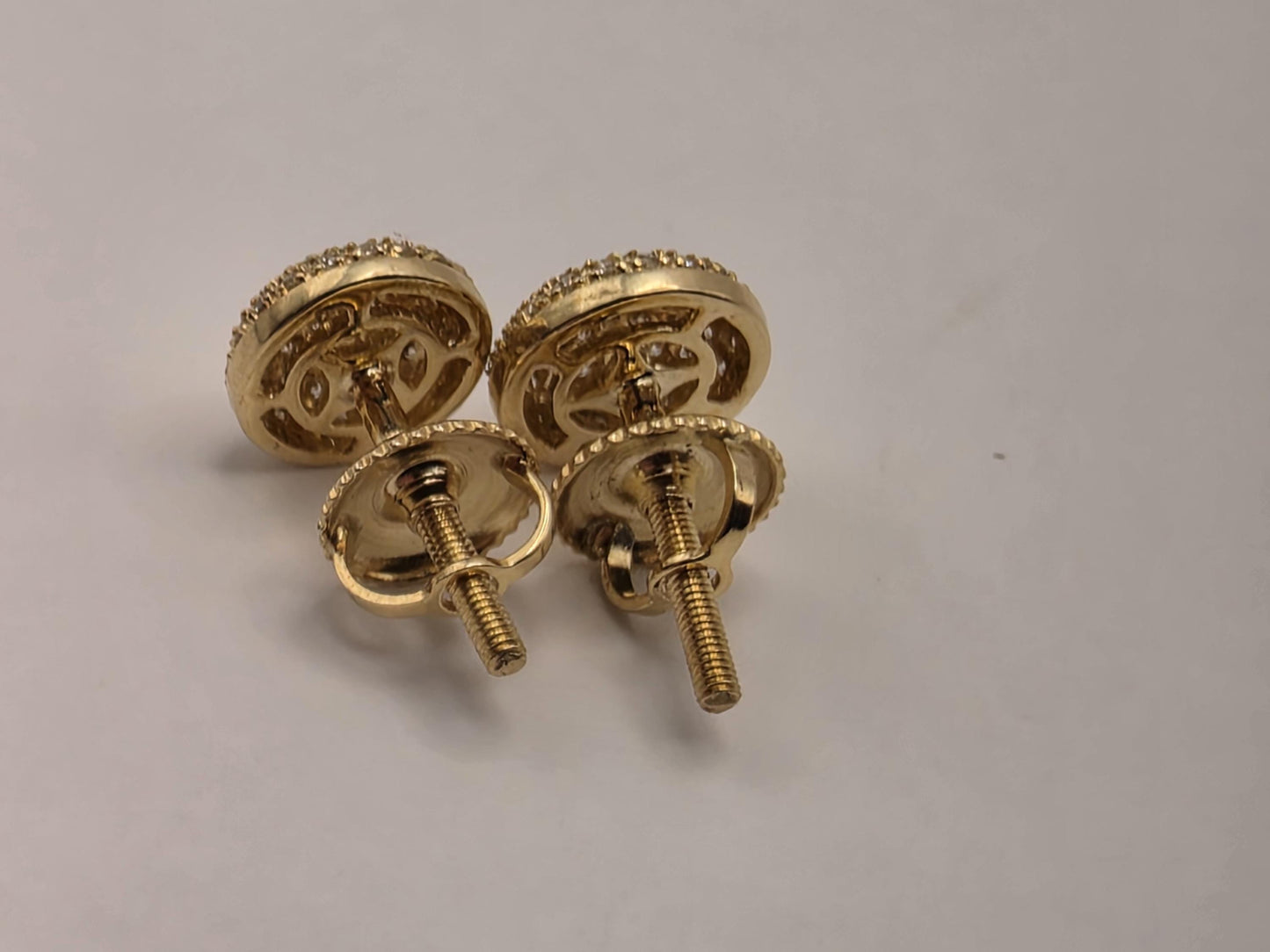 10K Yellow Gold Diamond Dome Stud Earrings 8mm Pave Screw Back Fine Jewelry