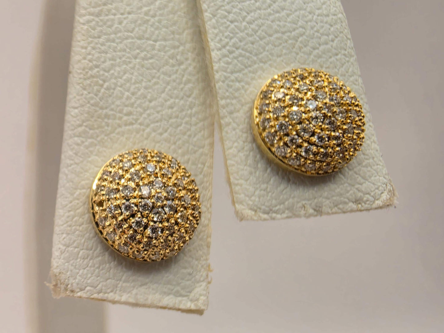 10K Yellow Gold Diamond Dome Stud Earrings 8mm Pave Screw Back Fine Jewelry
