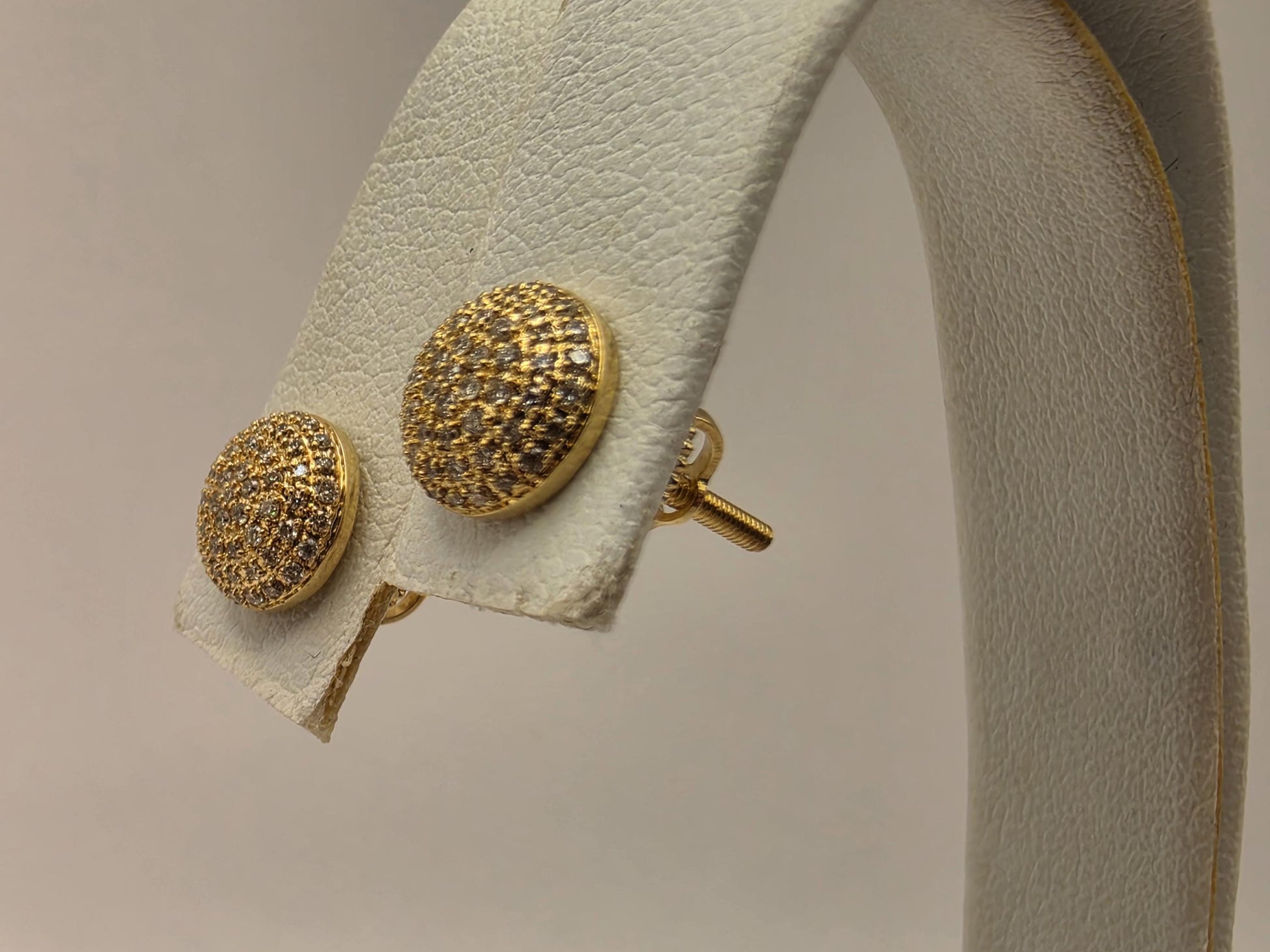10K Yellow Gold Diamond Dome Stud Earrings 8mm Pave Screw Back Fine Jewelry