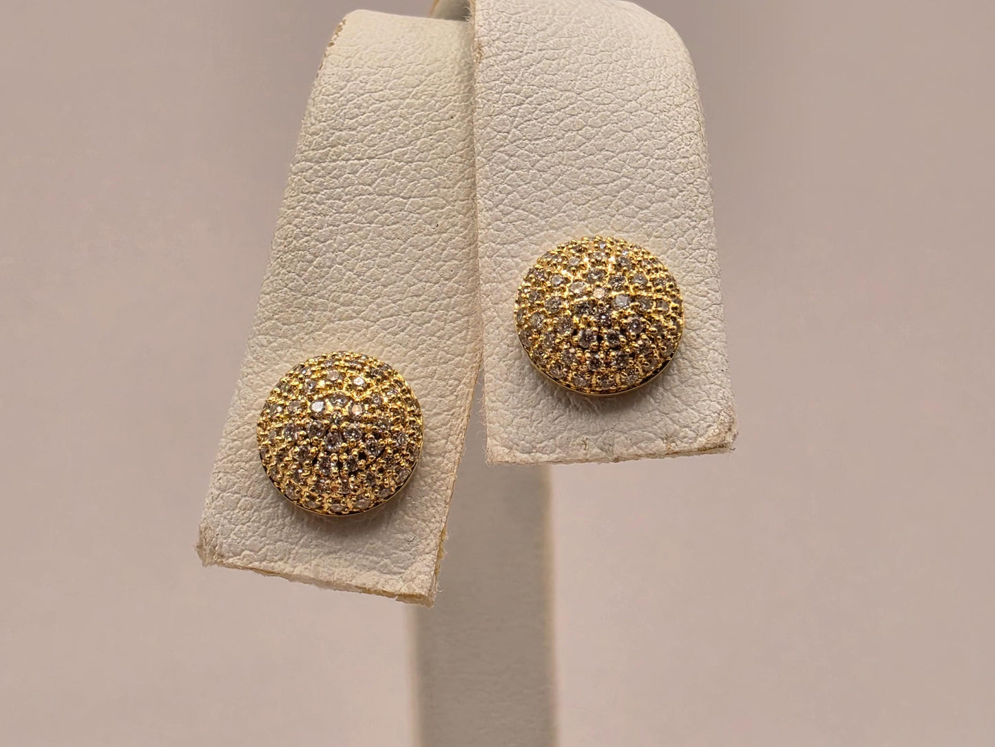 10K Yellow Gold Diamond Dome Stud Earrings 8mm Pave Screw Back Fine Jewelry