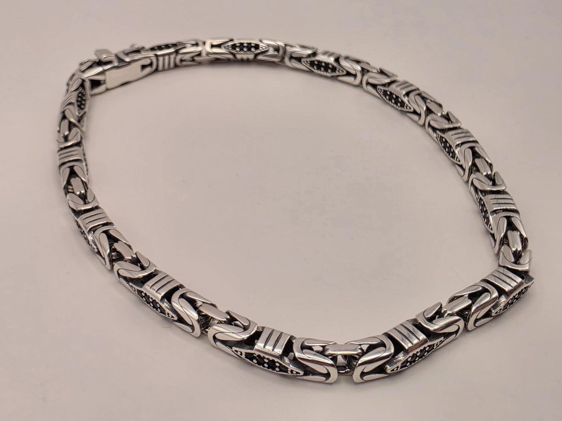 Sterling Silver Black Accent Geometric Bracelet 9" 4mm - view 1