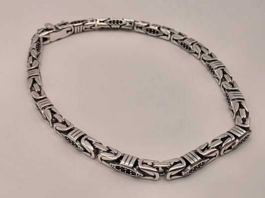 Sterling Silver Black Accent Geometric Bracelet 9" 4mm - view 1