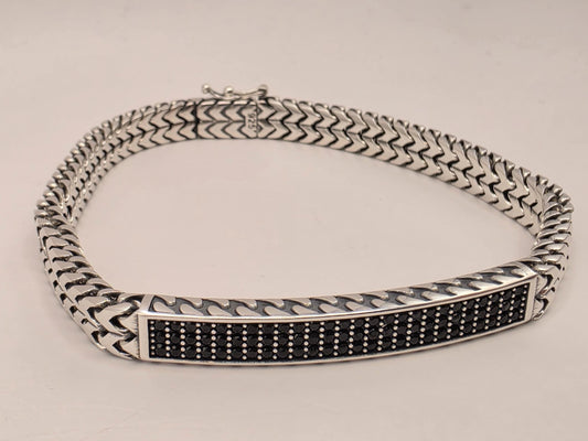 Sterling Silver Black CZ Station Bracelet 8.5 Inch 7mm 32.6 Grams Unisex Statement Jewelry Gift