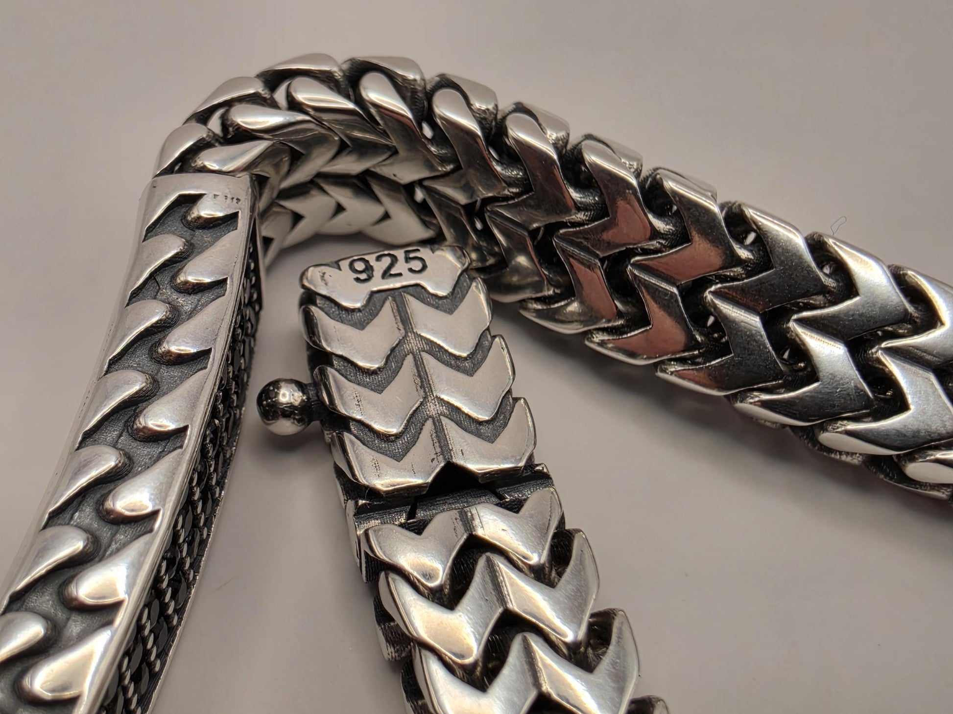 Sterling Silver Black CZ Station Bracelet 8.5 Inch 7mm 32.6 Grams Unisex Statement Jewelry Gift