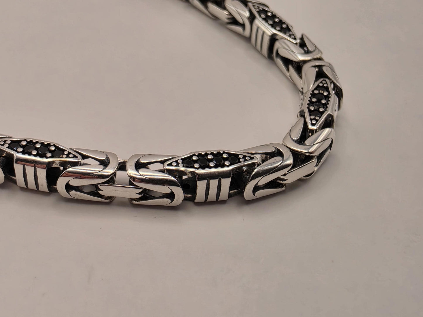 Sterling Silver Black Accent Geometric Bracelet 8" 4mm - view 3
