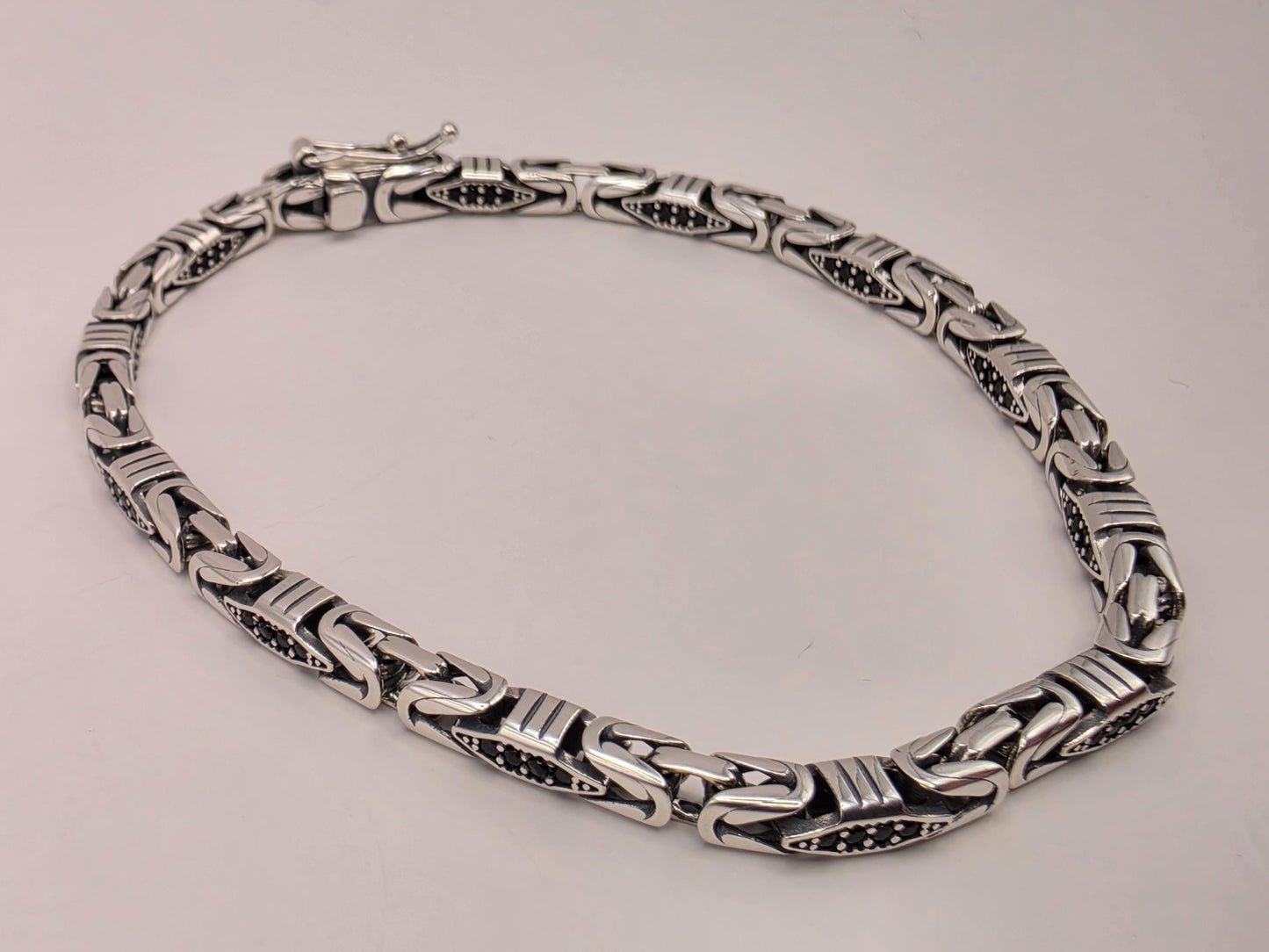 Sterling Silver Black Accent Geometric Bracelet 8" 4mm - view 1