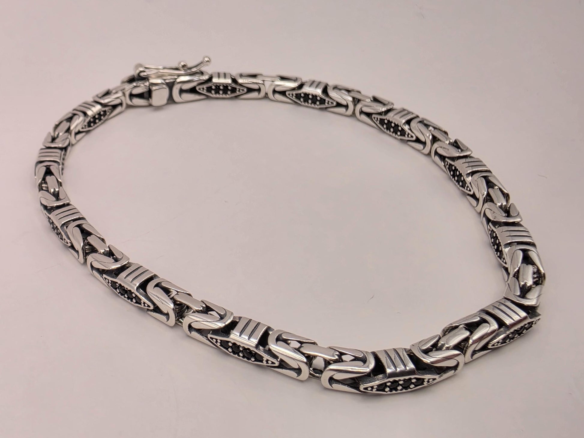 Sterling Silver Black Accent Geometric Bracelet 8" 4mm - view 1