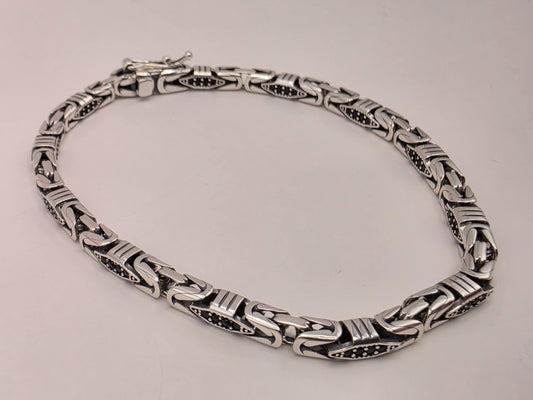 Sterling Silver Black Accent Geometric Bracelet 8" 4mm - view 1