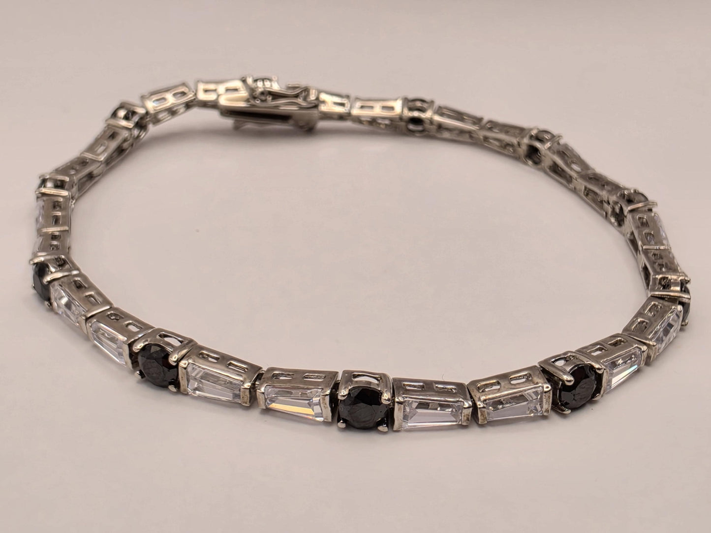 Sterling Silver Black CZ Baguette Bracelet 7.5" 4mm - view 1