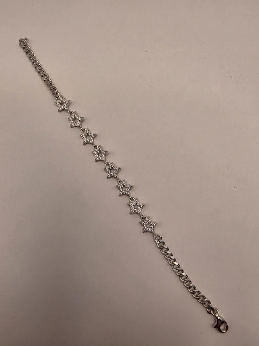 Sterling Silver CZ Star Link Bracelet 6.5 Inch 8.1mm 5.5 Grams Celestial Jewelry Gift