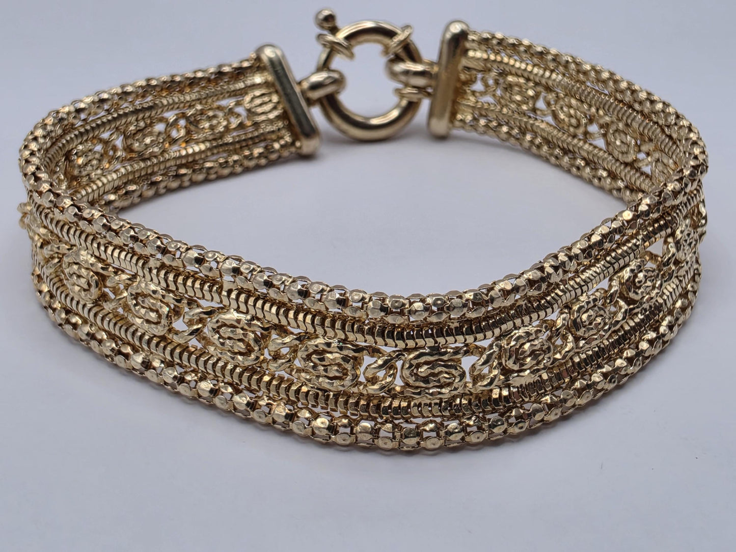 Gold Plated Sterling Silver Woven Filigree Bracelet 7.5" 12.5mm - view 1