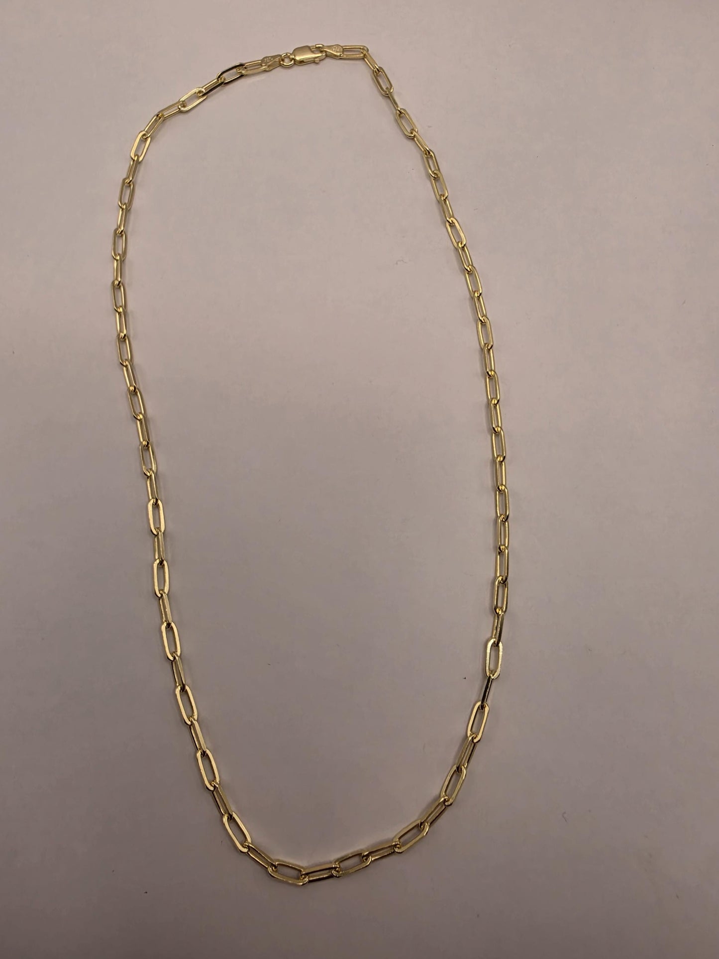 Gold Plated Sterling Silver Paperclip Chain Necklace 18.5 Inch 4mm 8.9 Grams Unisex Layering Jewelry Gift