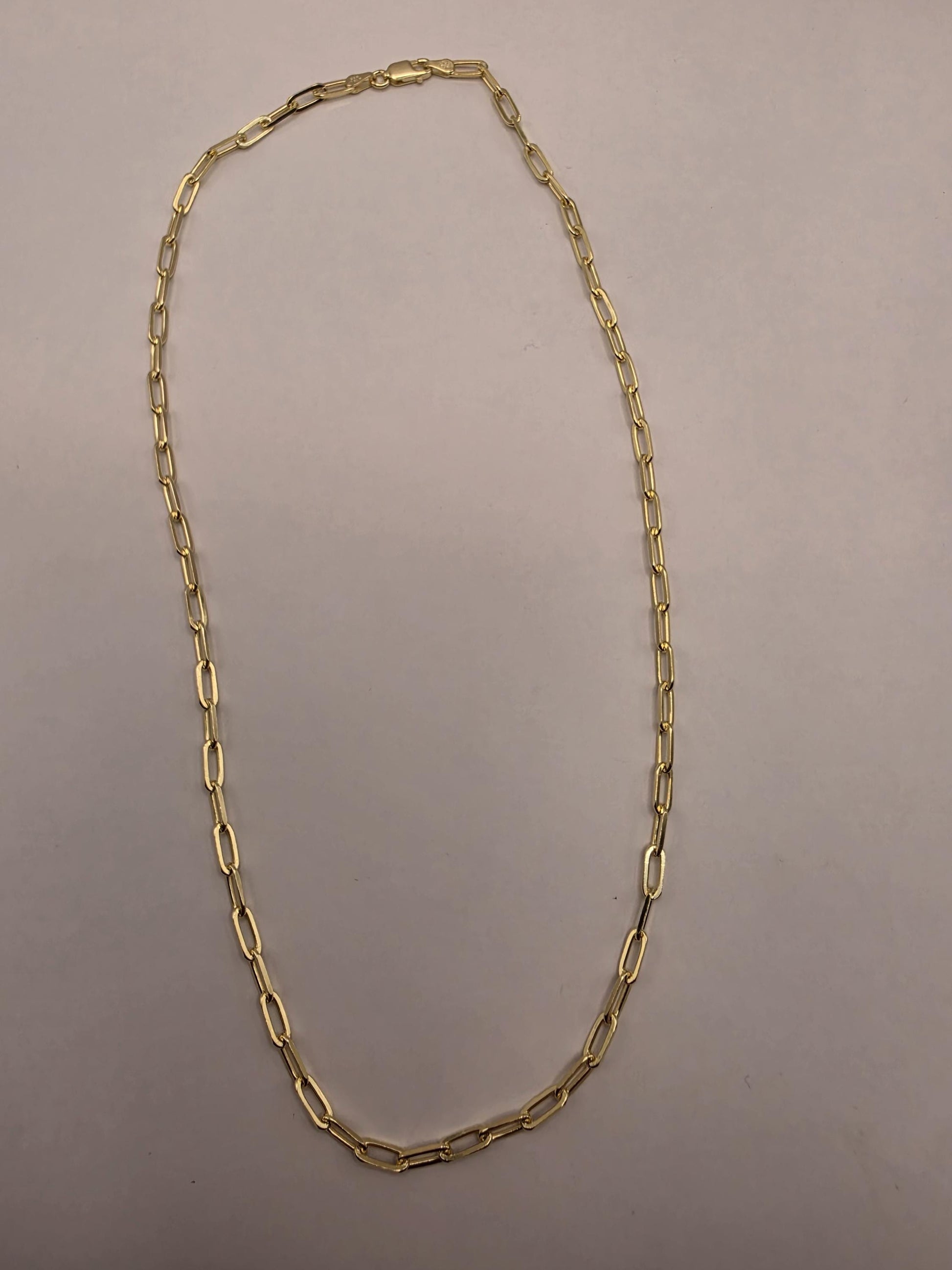 Gold Plated Sterling Silver Paperclip Chain Necklace 18.5 Inch 4mm 8.9 Grams Unisex Layering Jewelry Gift