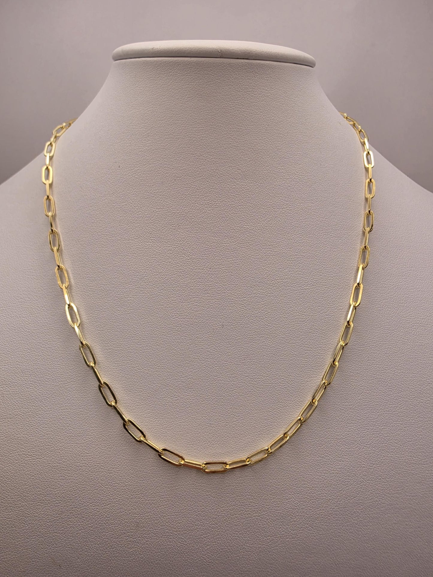 Gold Plated Sterling Silver Paperclip Chain Necklace 18.5 Inch 4mm 8.9 Grams Unisex Layering Jewelry Gift