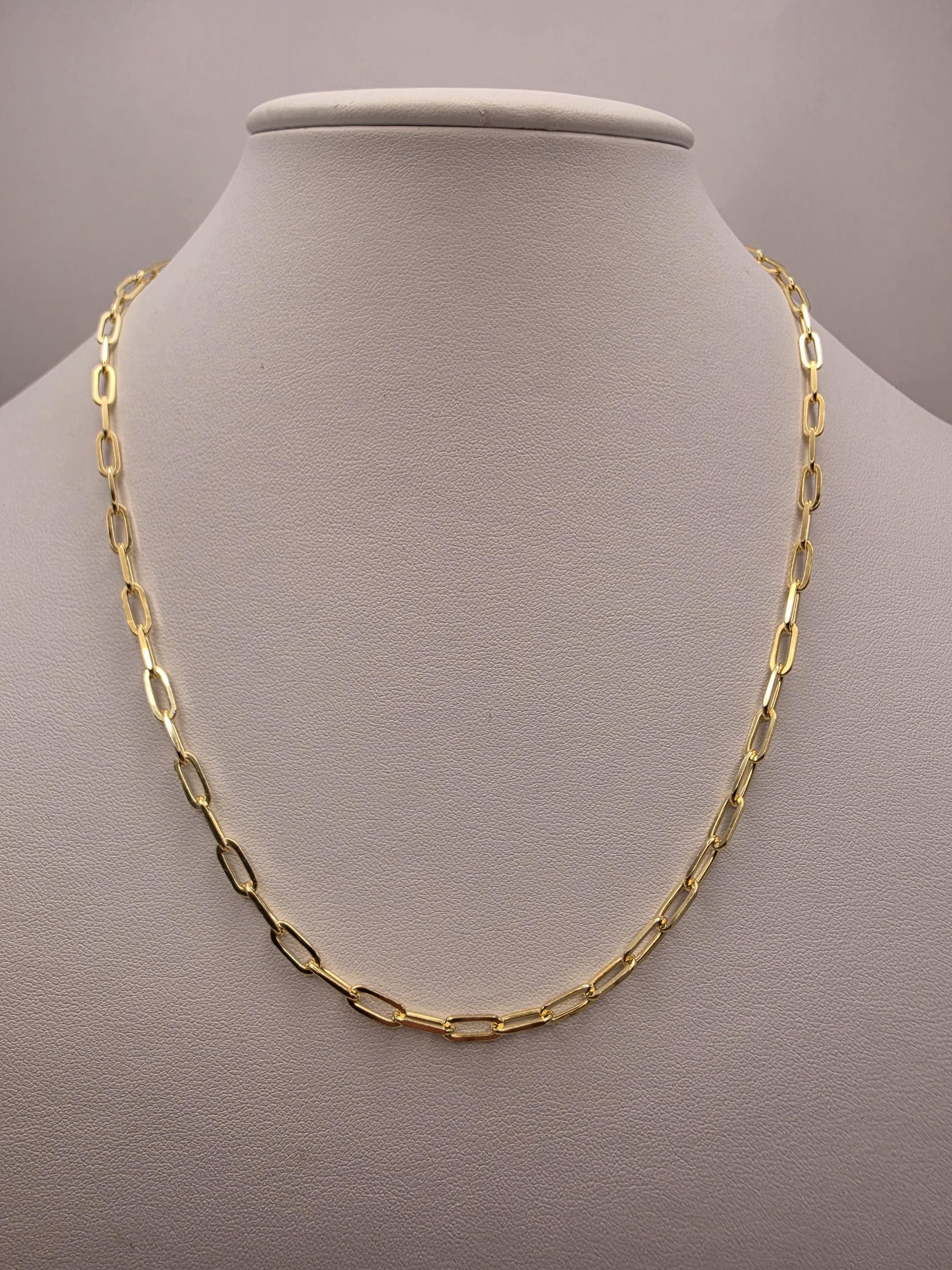 Gold Plated Sterling Silver Paperclip Chain Necklace 18.5 Inch 4mm 8.9 Grams Unisex Layering Jewelry Gift