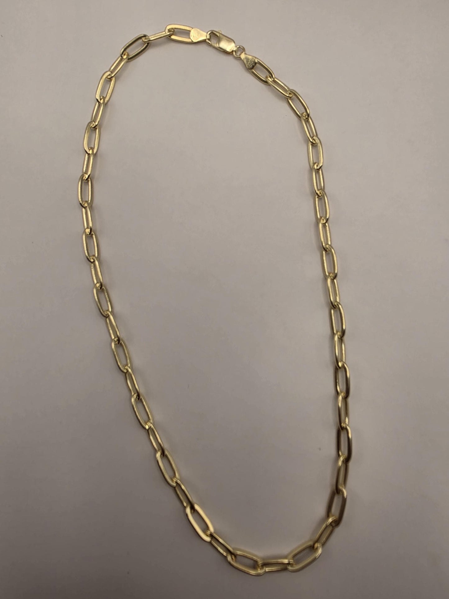 Gold Plated Sterling Silver Paperclip Chain Necklace 18.5 Inch 5.75mm 22.4 Grams Wide Unisex Jewelry Gift