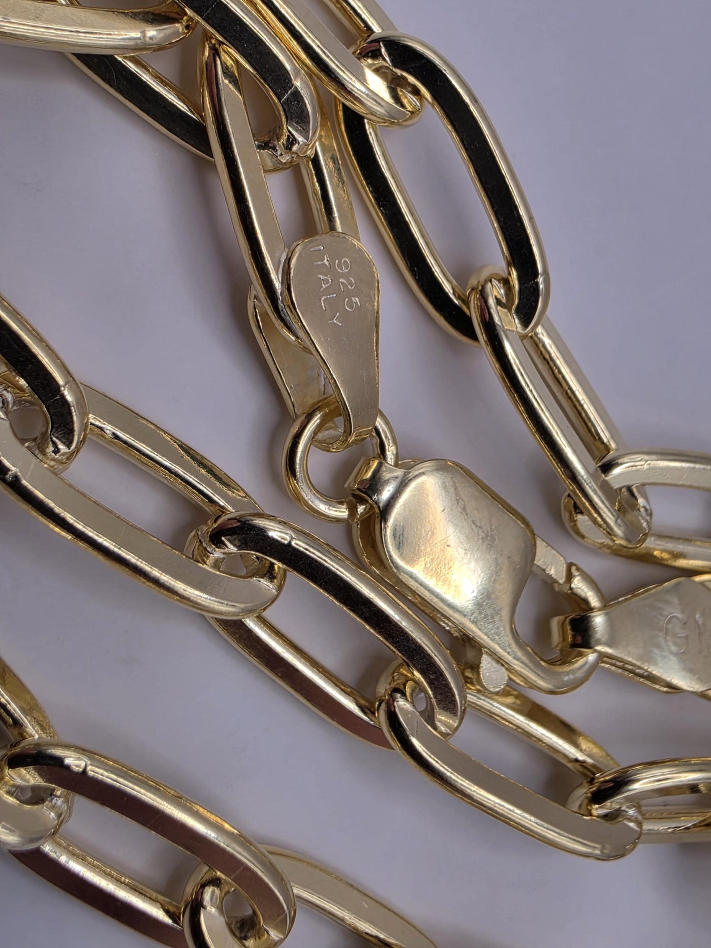 Gold Plated Sterling Silver Paperclip Chain Necklace 18.5 Inch 5.75mm 22.4 Grams Wide Unisex Jewelry Gift