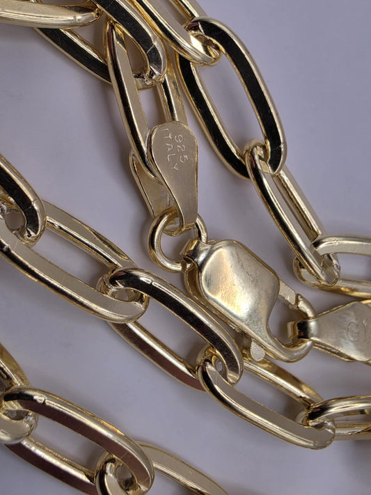 Gold Plated Sterling Silver Paperclip Chain Necklace 18.5 Inch 5.75mm 22.4 Grams Wide Unisex Jewelry Gift
