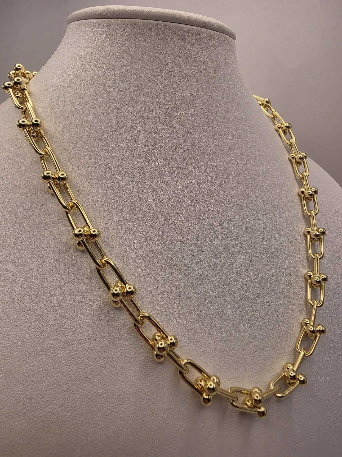 Gold Plated Sterling Silver Barbell Link Necklace 20" 9.5mm - view 4