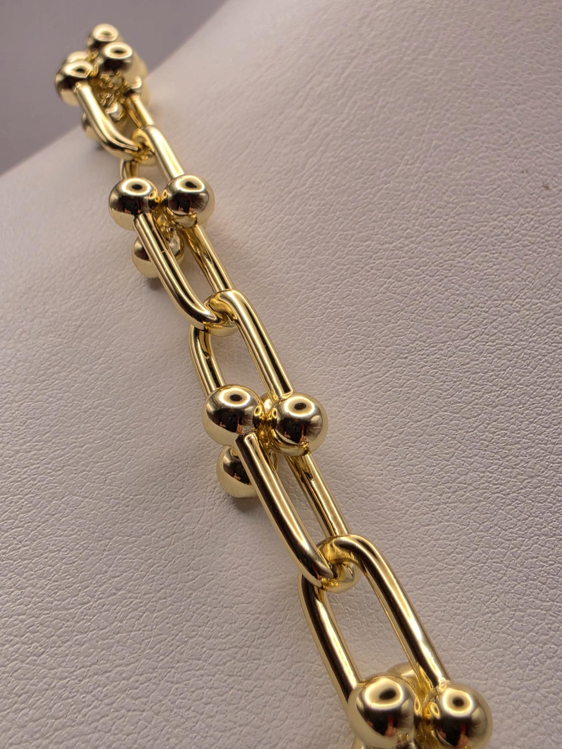 Gold Plated Sterling Silver Barbell Link Necklace 20" 9.5mm - view 2