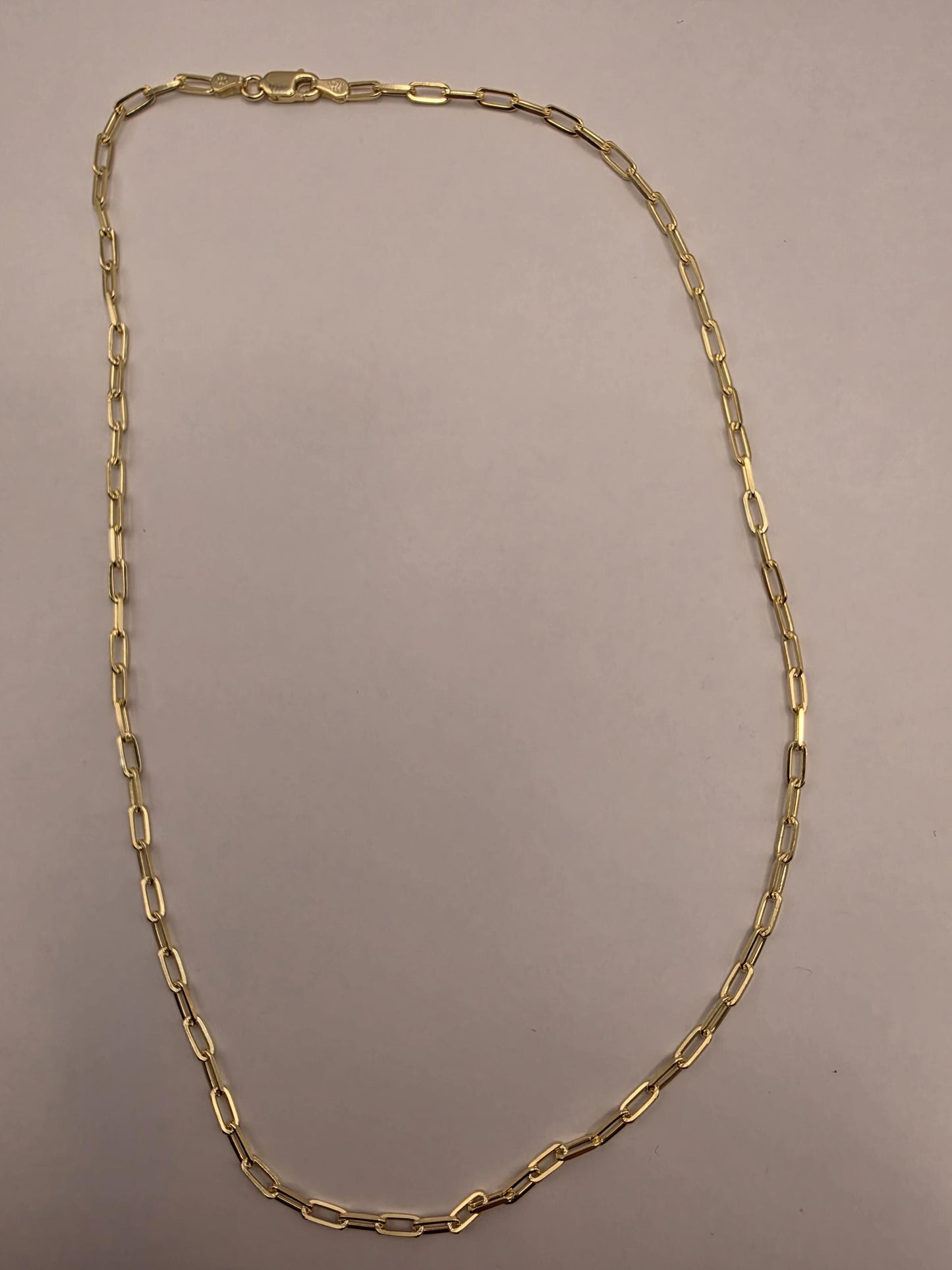 Gold Plated Sterling Silver Paperclip Chain Necklace 18.25 Inch 2.75mm 5.9 Grams Dainty Layering Jewelry Gift