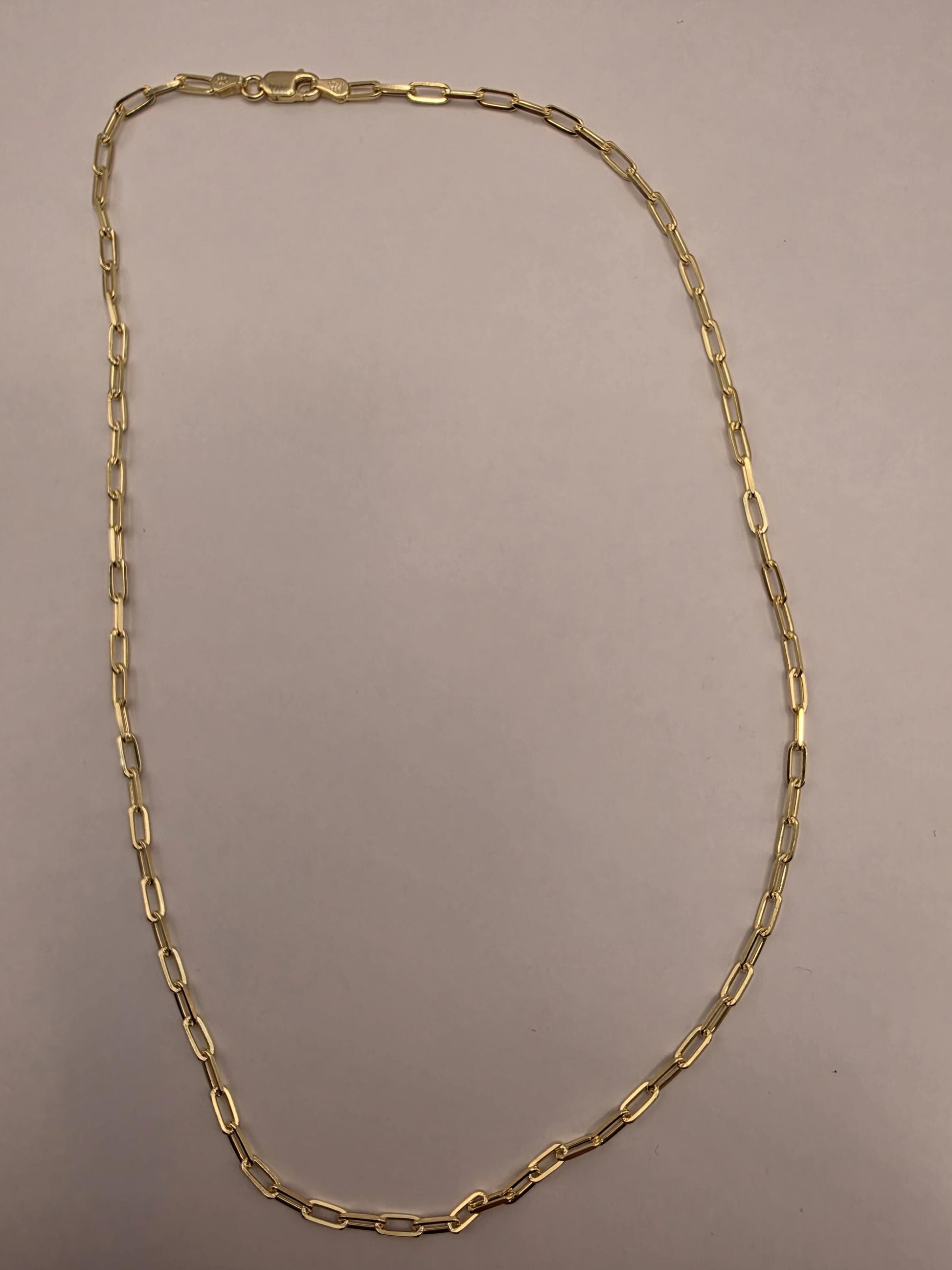 Gold Plated Sterling Silver Paperclip Chain Necklace 18.25 Inch 2.75mm 5.9 Grams Dainty Layering Jewelry Gift