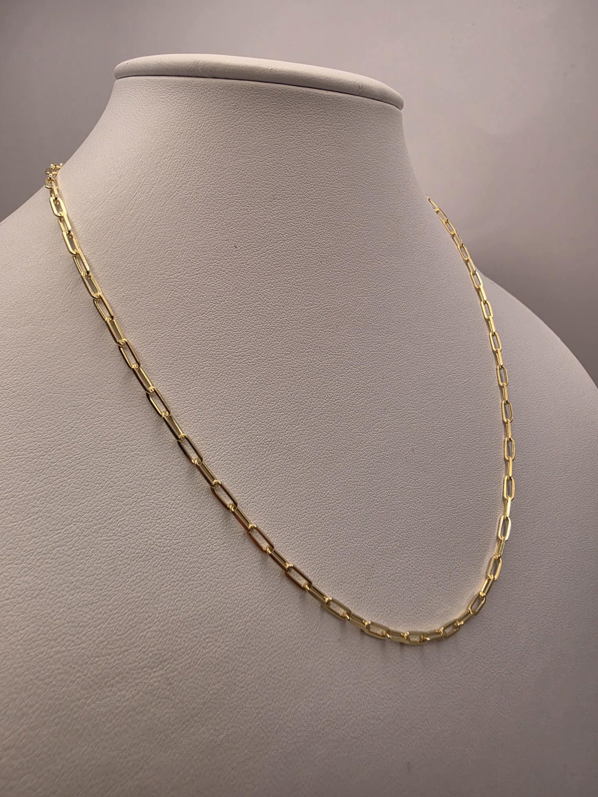Gold Plated Sterling Silver Paperclip Chain Necklace 18.25 Inch 2.75mm 5.9 Grams Dainty Layering Jewelry Gift