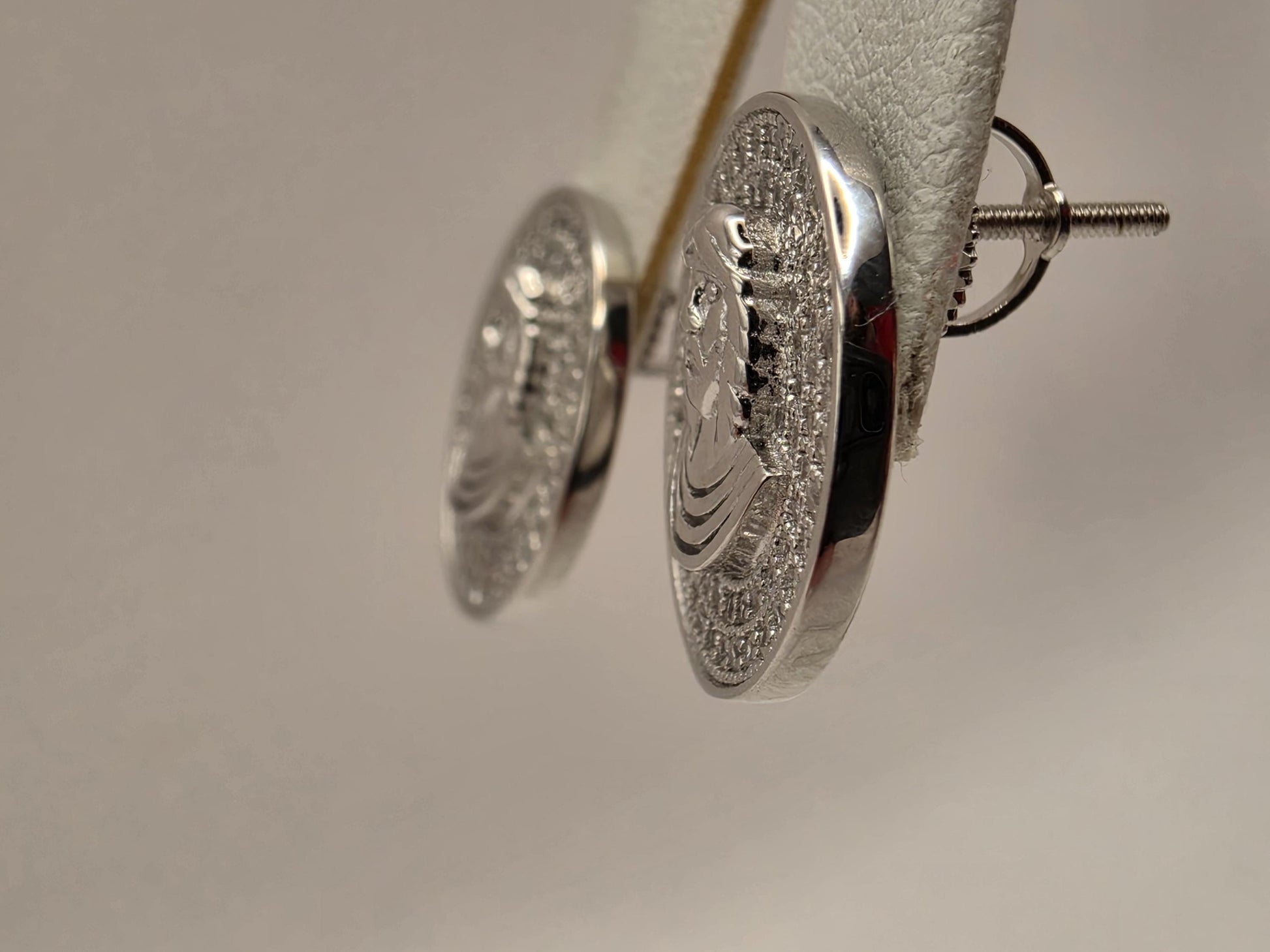 Sterling Silver CZ Face Medallion Stud Earrings .625" - view 6