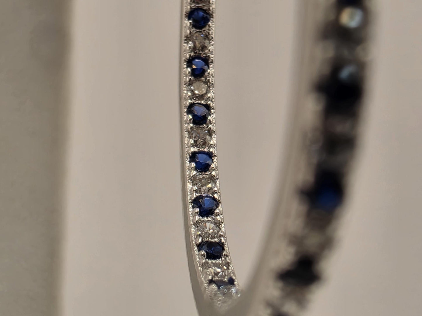 Sterling Silver Blue and White CZ Oval Hoop Earrings 1.5" - view 5