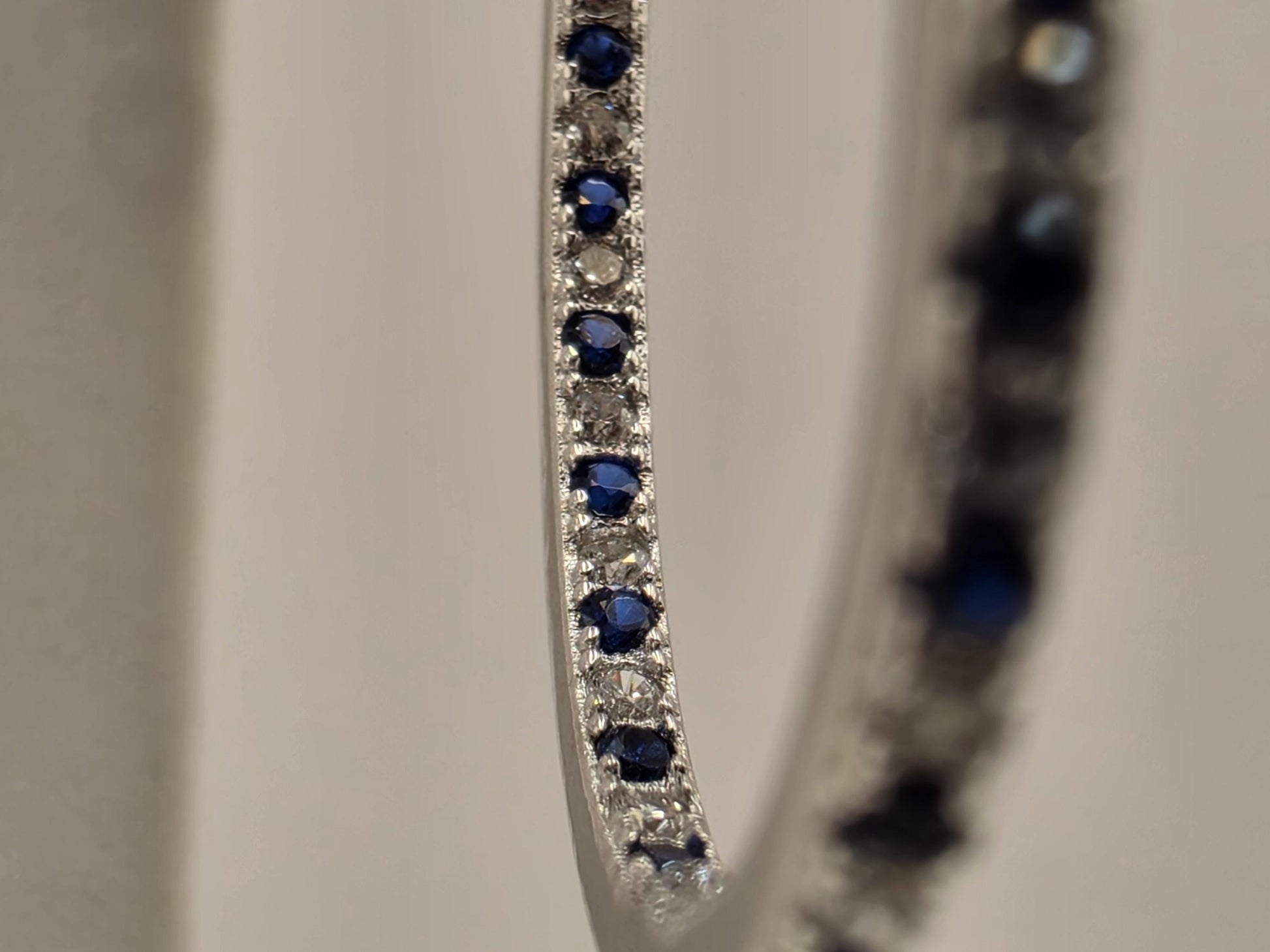 Sterling Silver Blue and White CZ Oval Hoop Earrings 1.5" - view 5