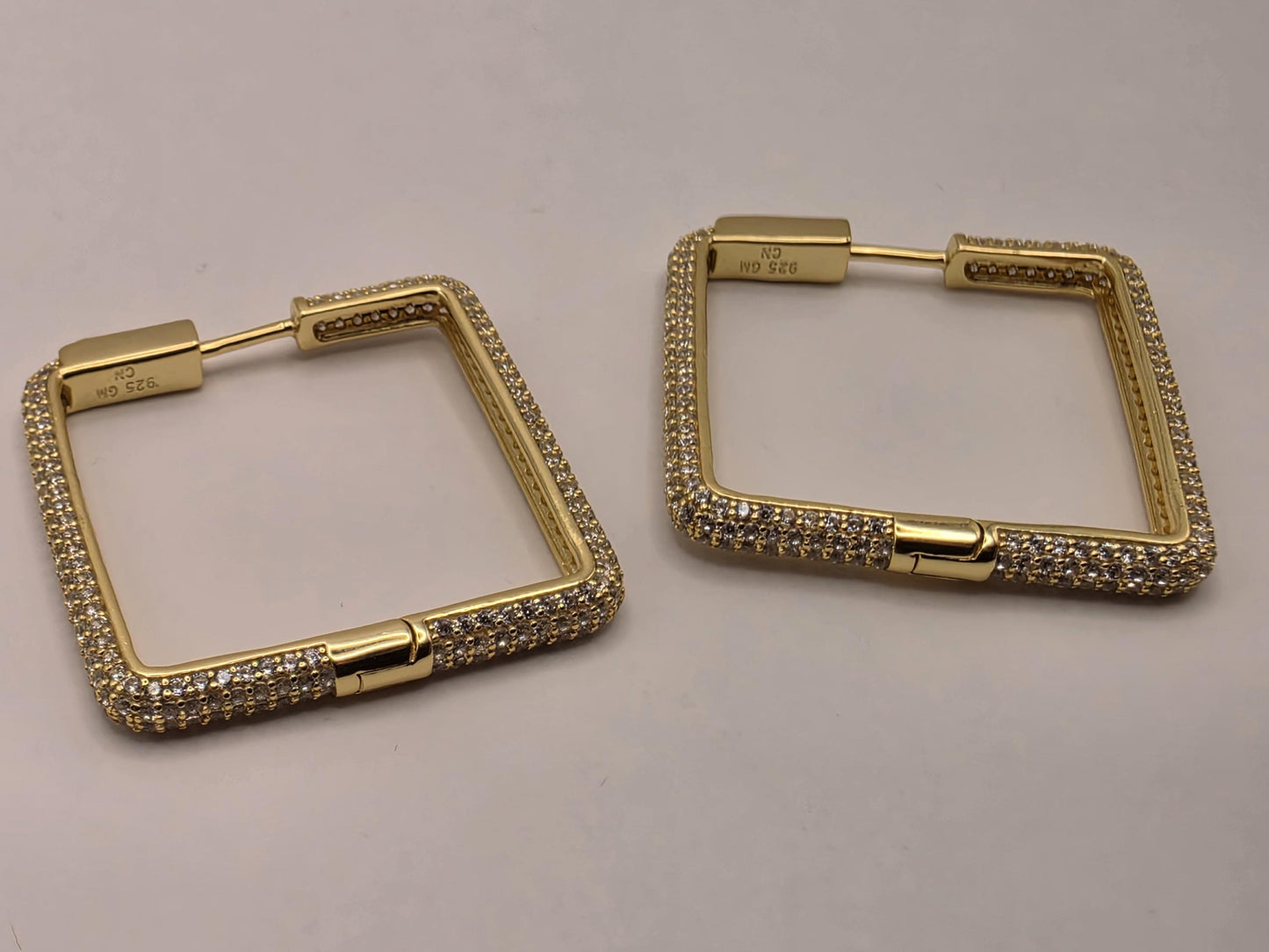 Gold Plated Sterling Silver CZ Square Hoop Earrings 1.125" - view 2