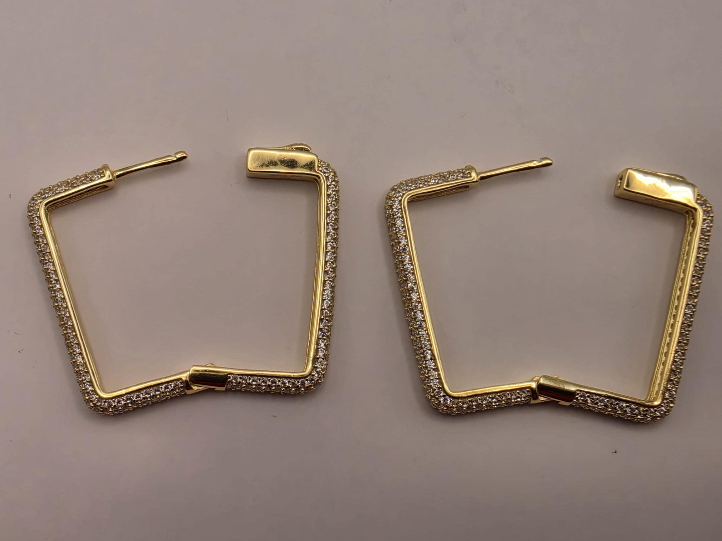 Gold Plated Sterling Silver CZ Square Hoop Earrings 1.125" - view 4