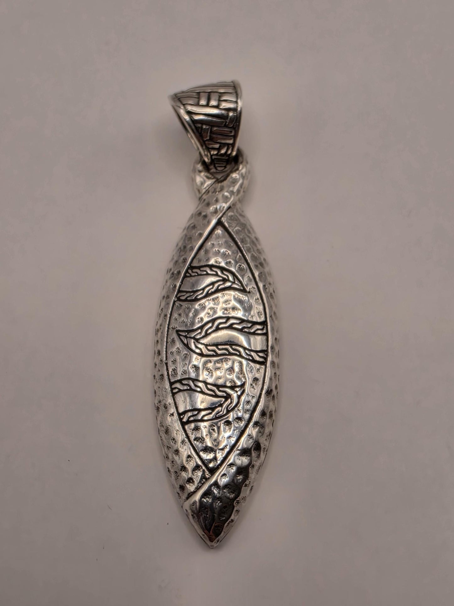 Sterling Silver Engraved Leaf Pendant 2 Inch - view 2