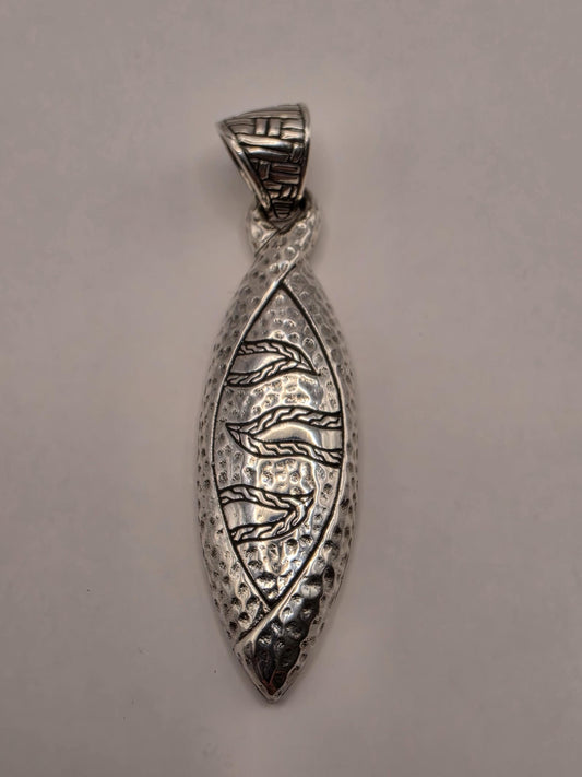 Sterling Silver Engraved Leaf Pendant 2 Inch - view 2