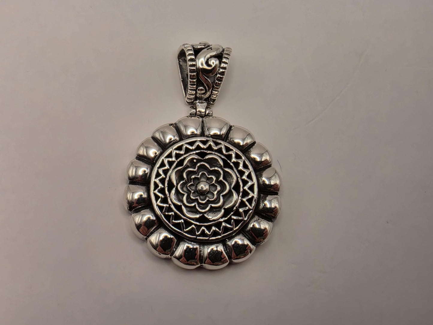 Sterling Silver Floral Medallion Pendant 1 Inch - view 1