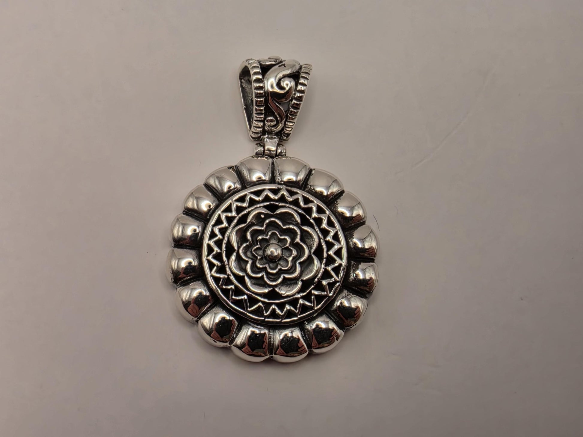 Sterling Silver Floral Medallion Pendant 1 Inch - view 1