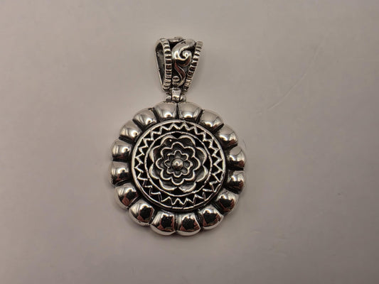 Sterling Silver Floral Medallion Pendant 1 Inch - view 1