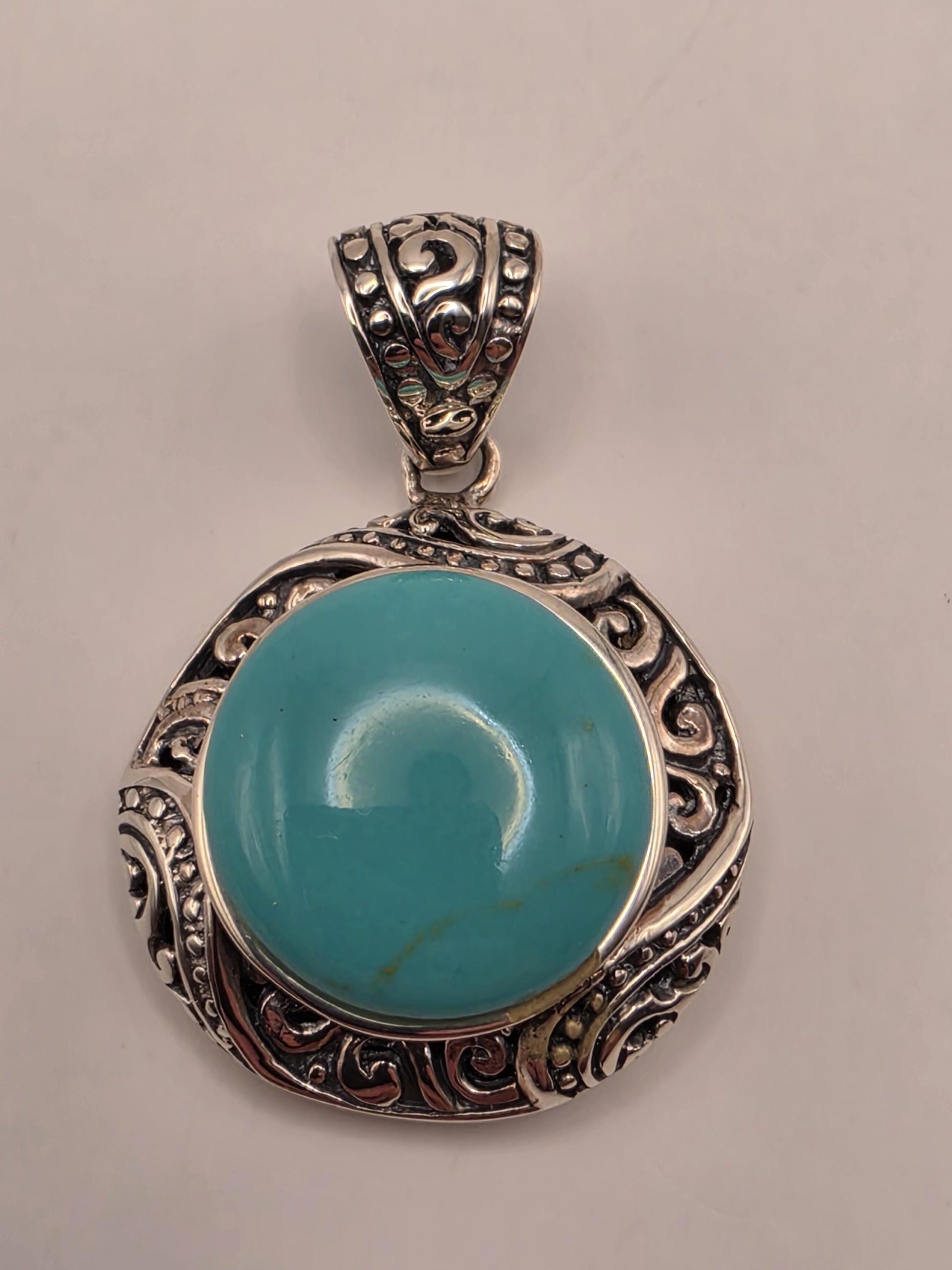Sterling Silver Turquoise Cabochon Pendant .75 Inch - view 2