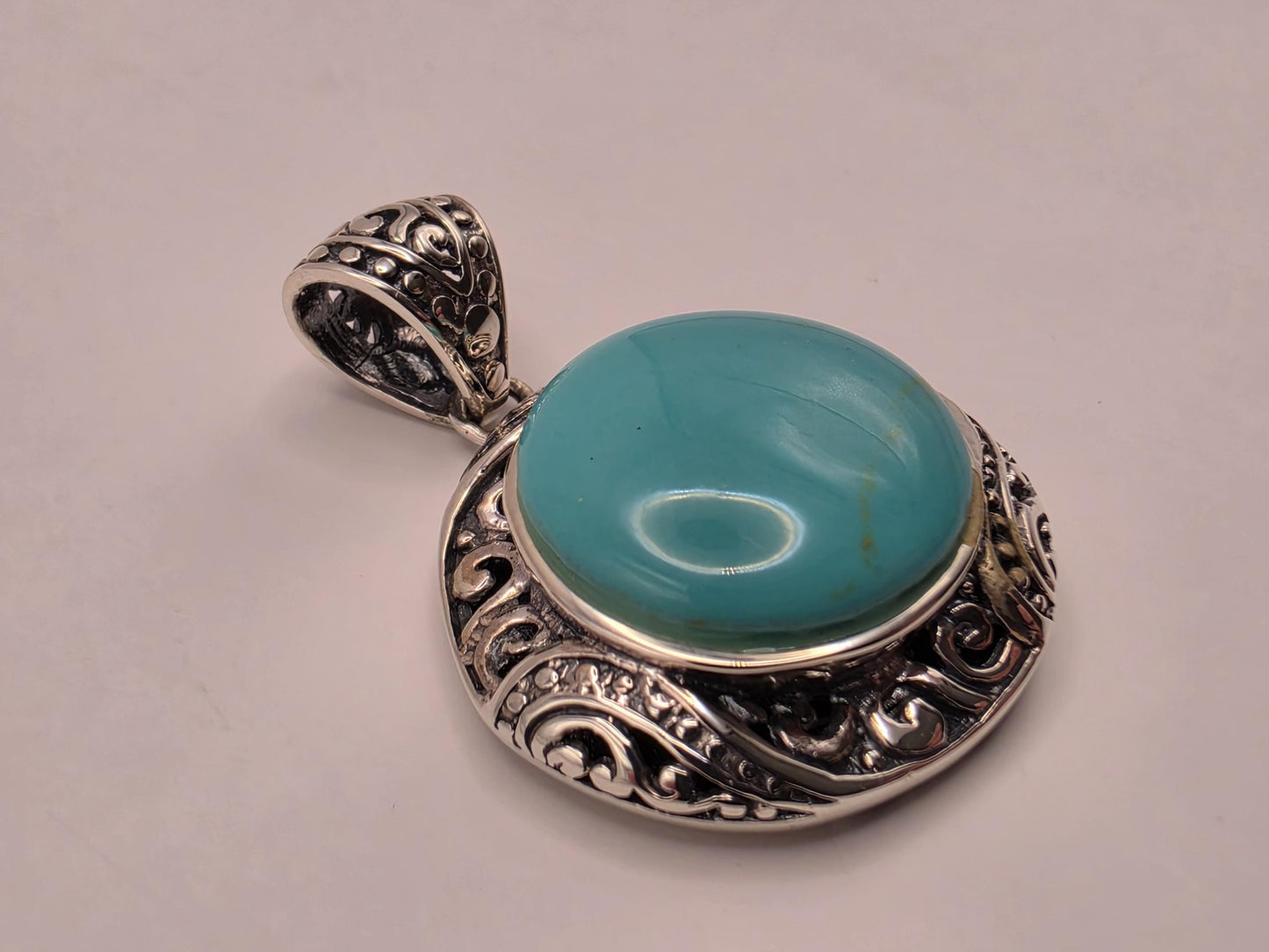Sterling Silver Turquoise Cabochon Pendant .75 Inch - view 1