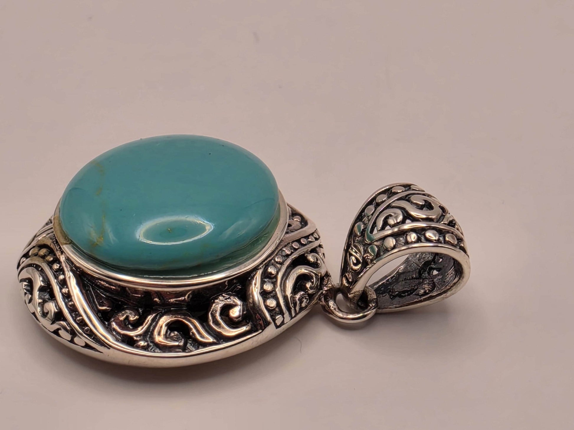 Sterling Silver Turquoise Cabochon Pendant .75 Inch - view 4