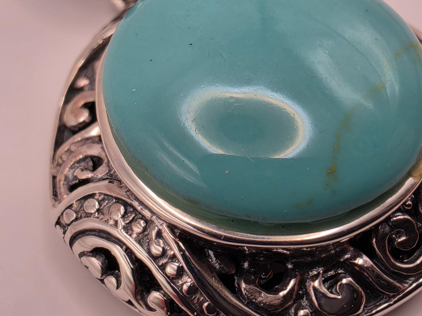 Sterling Silver Turquoise Cabochon Pendant .75 Inch - view 3
