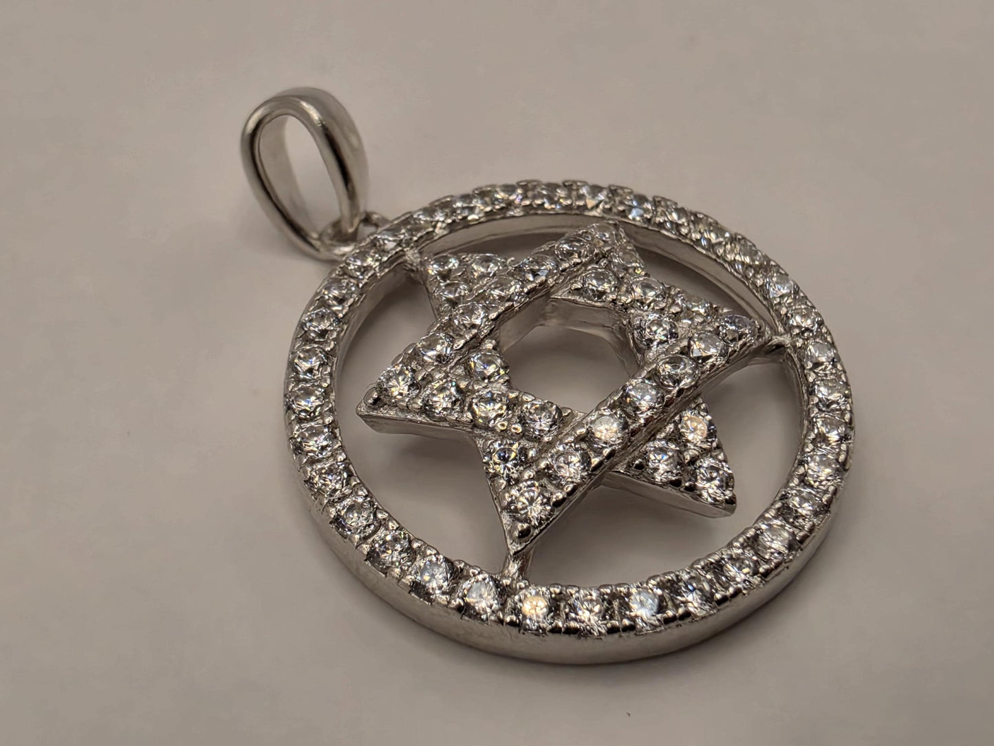 Sterling Silver CZ Star of David Pendant .75 Inch - view 2