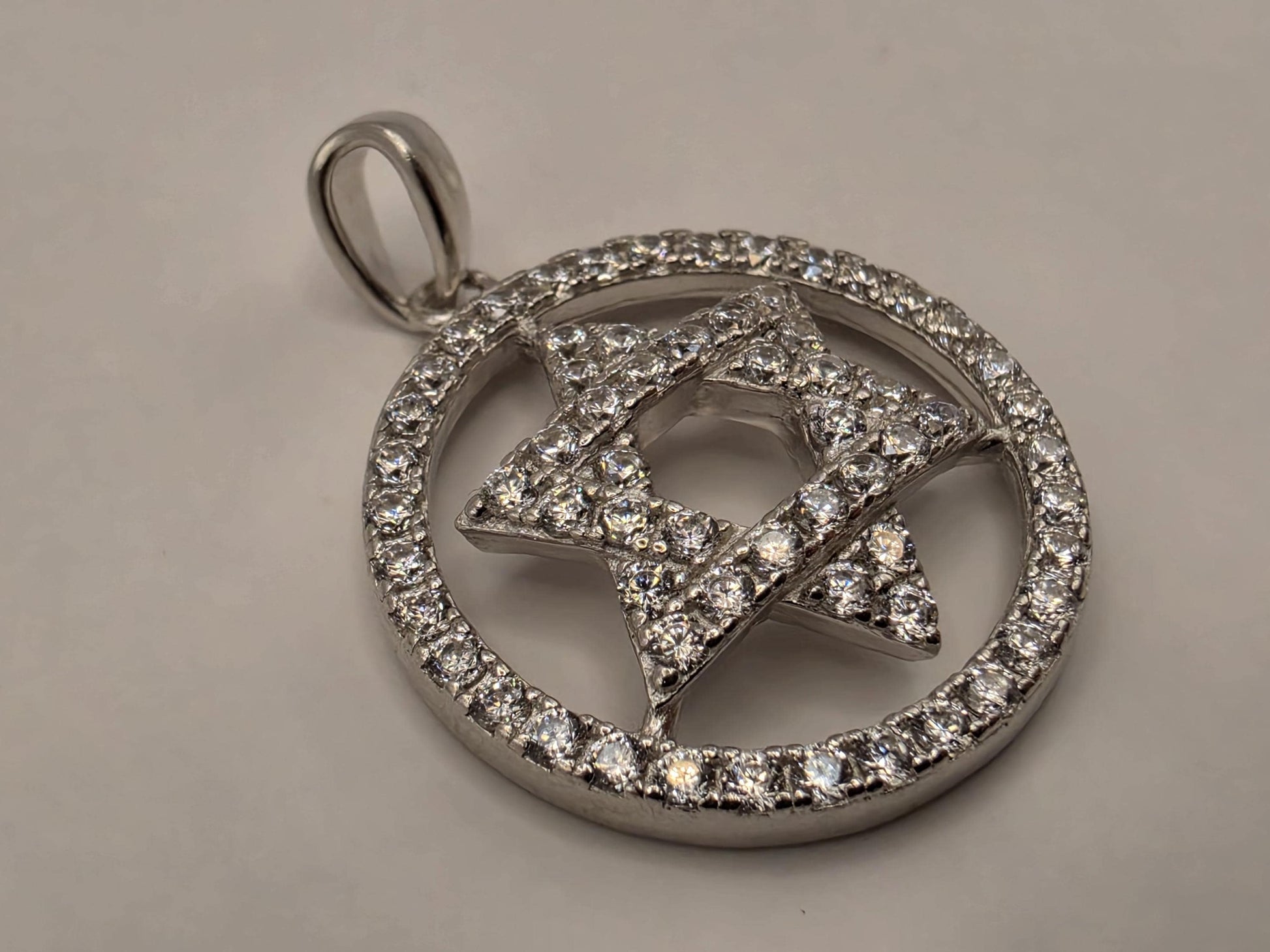 Sterling Silver CZ Star of David Pendant .75 Inch - view 2