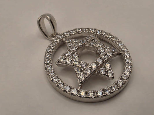 Sterling Silver CZ Star of David Pendant .75 Inch - view 2