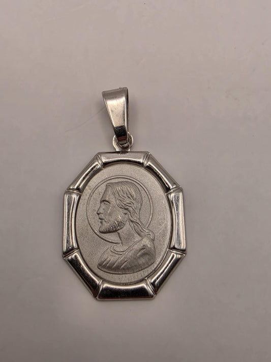 Sterling Silver Jesus Portrait Pendant 1 Inch - view 1