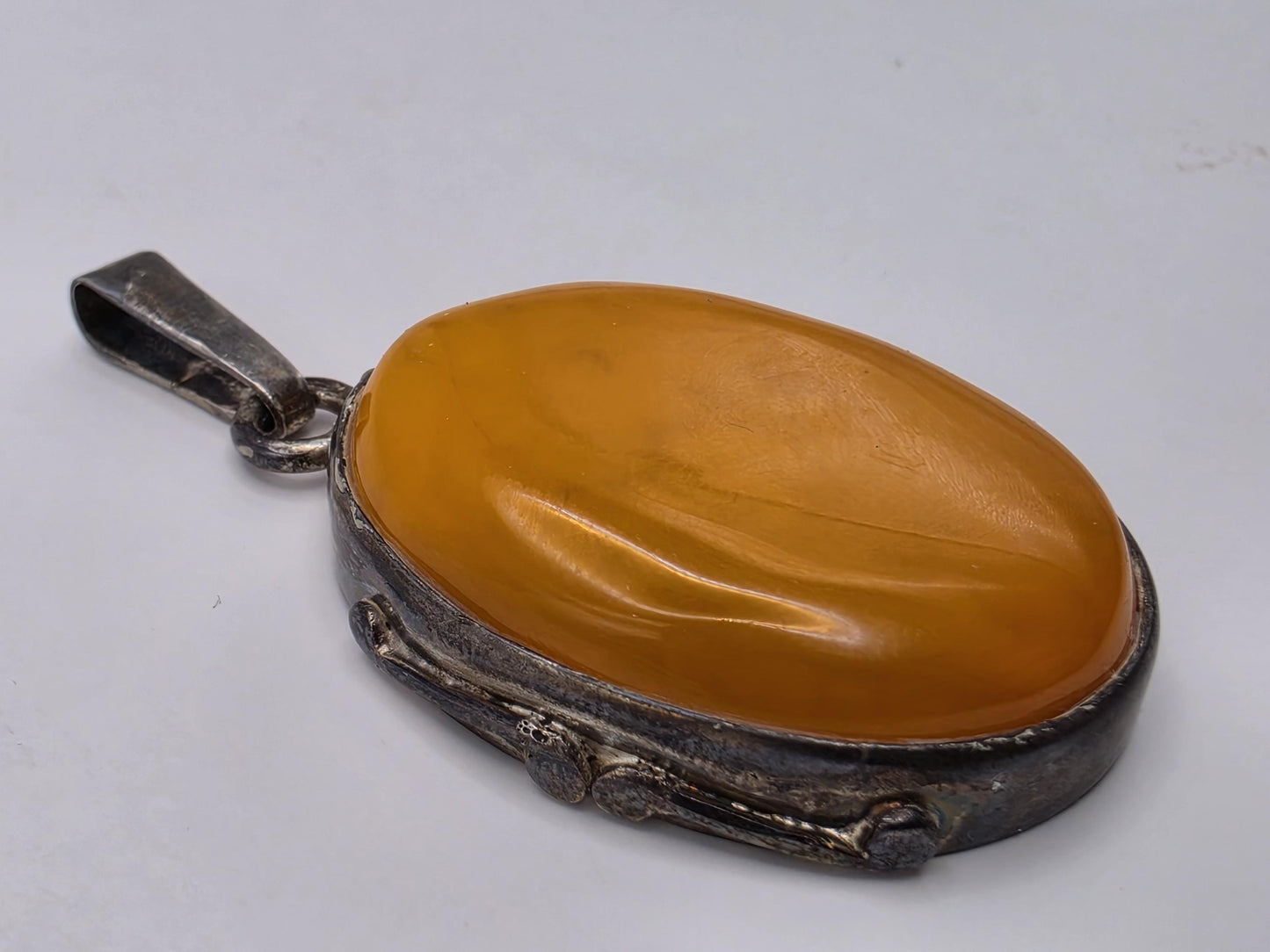 Sterling Silver Orange Cabochon Pendant 1.5 Inch - view 1