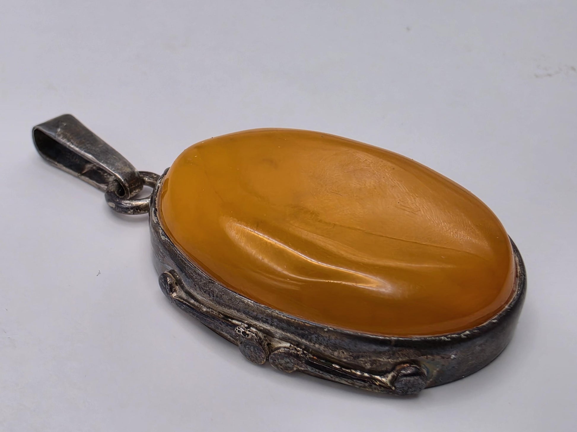 Sterling Silver Orange Cabochon Pendant 1.5 Inch - view 1