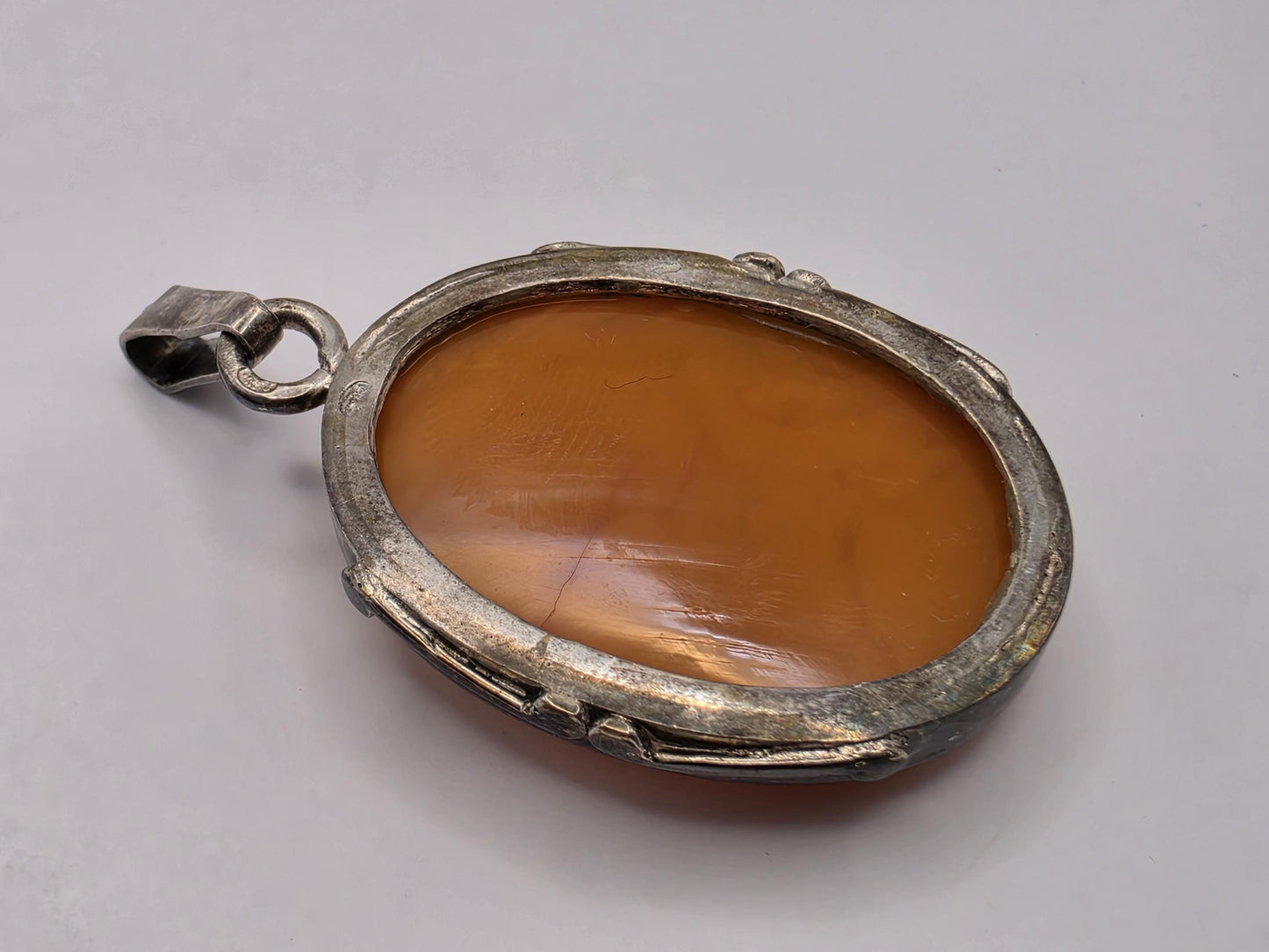 Sterling Silver Orange Cabochon Pendant 1.5 Inch - view 5