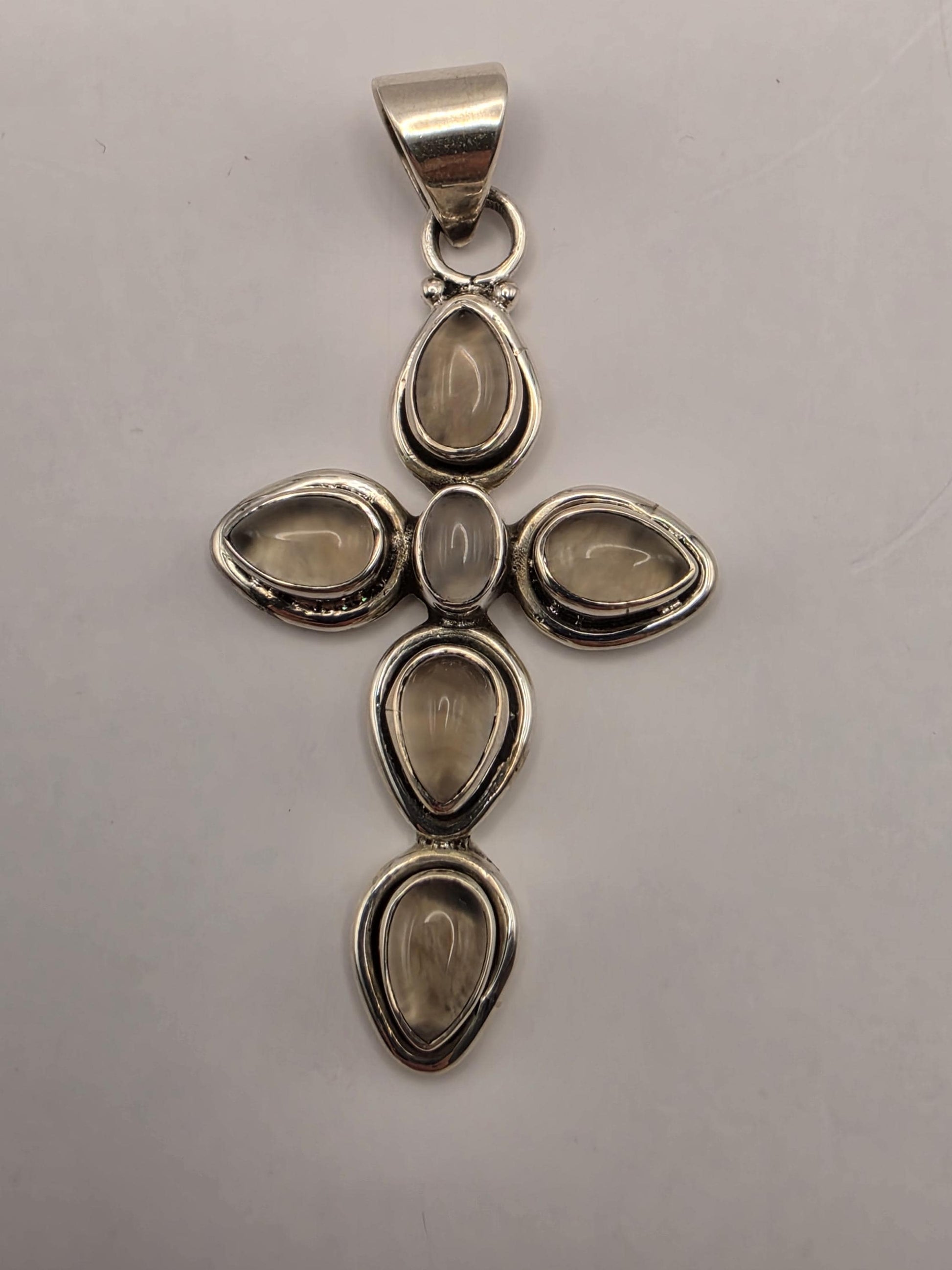 Sterling Silver Champagne Cabochon Cross Pendant 1.875 Inch - view 1